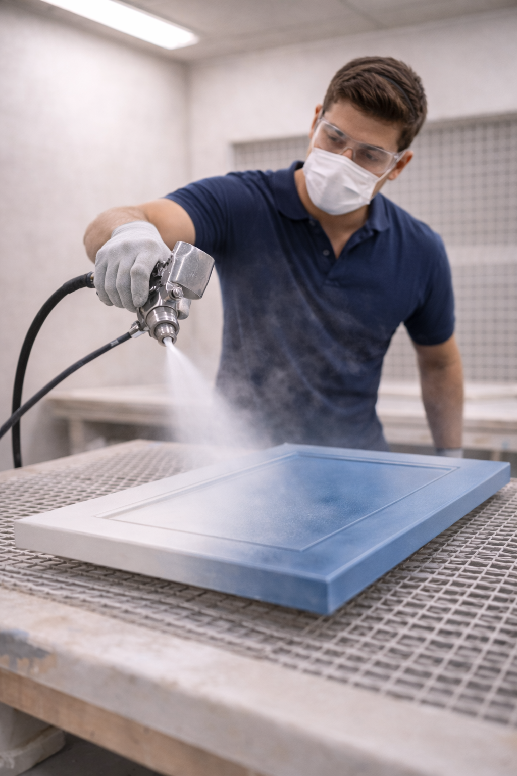 طلاء بالرش داخل الورشة